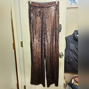 Express brown sequin wide leg pants womans 8 long NEW